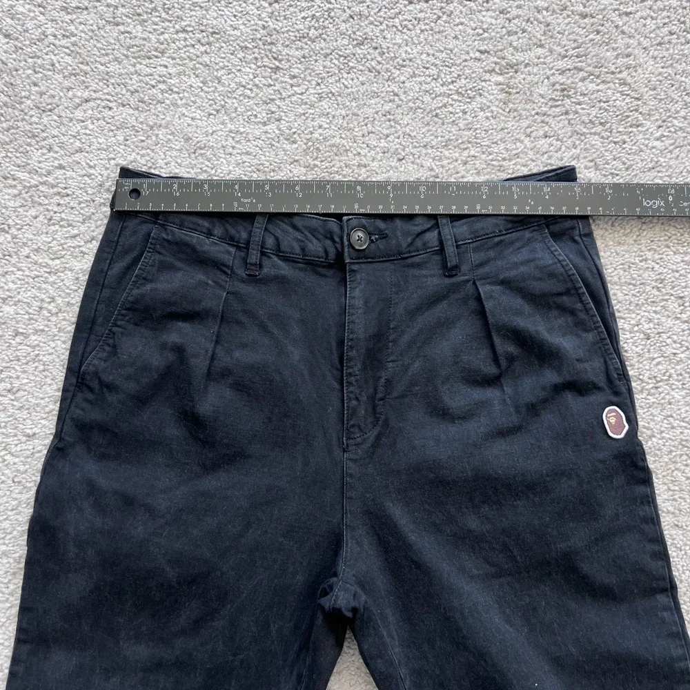 A Bathing Ape Chino Pants Mens M 30x25 Black Pleated Tapered Fit Stretch Logo